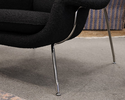 Rove Concepts "Womb Chair"/Ottoman in Black Terry Cloth Fabric. Chrome Hardware