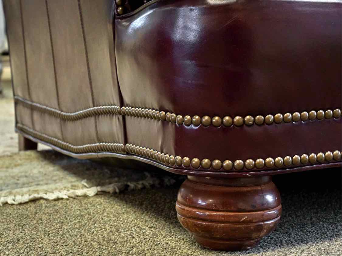 Distinction Oxblood Red Leather Tufted 3 Cushion Sofa with Nailhead Trim