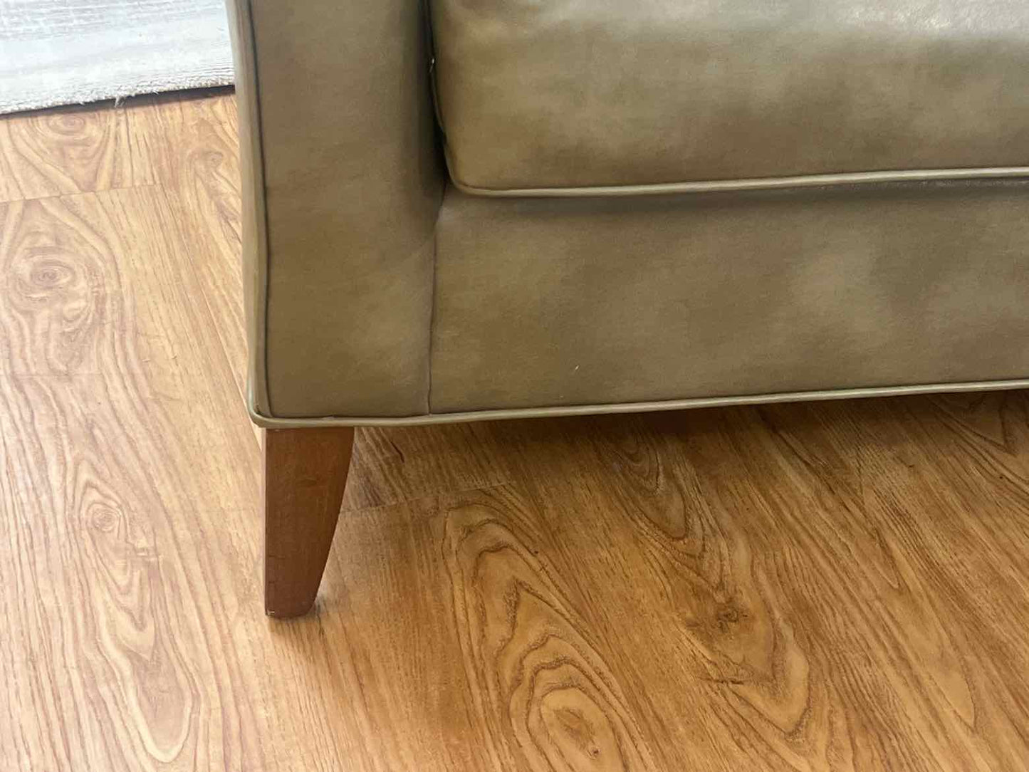 Ethan Allen Moss Green Leather Sofa