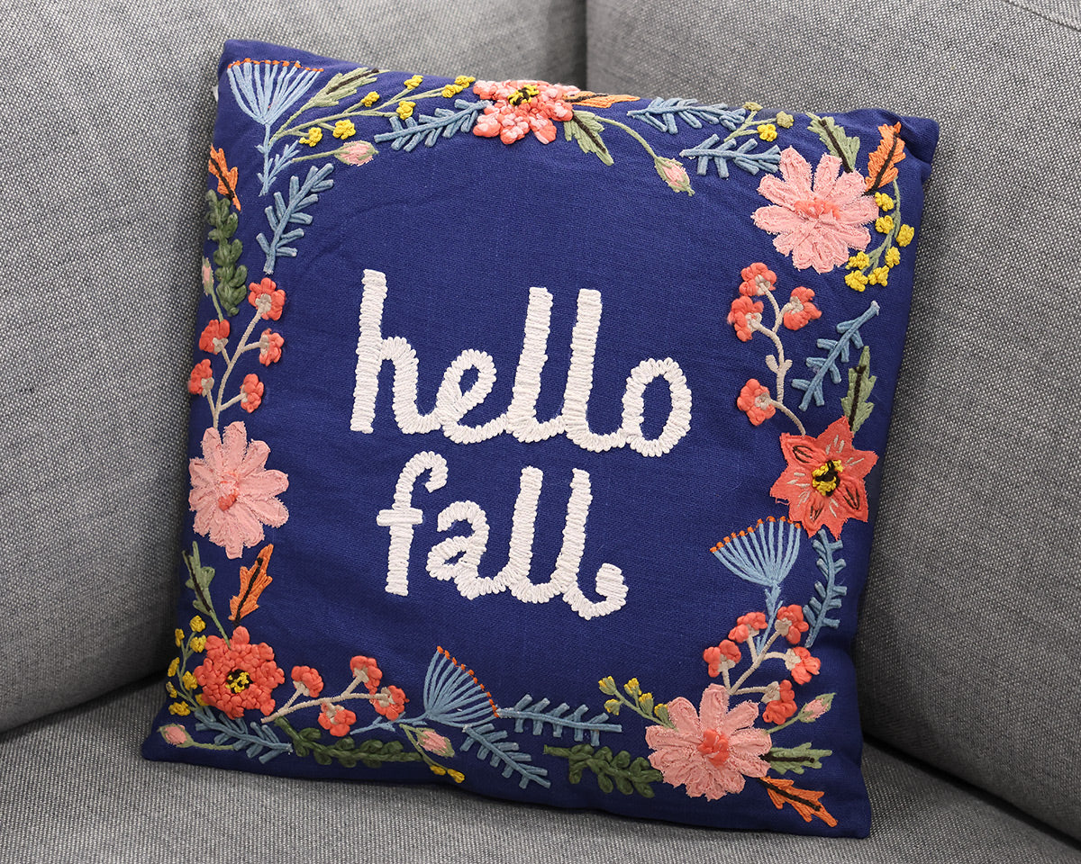 Hello Fall Embroidered Pillow