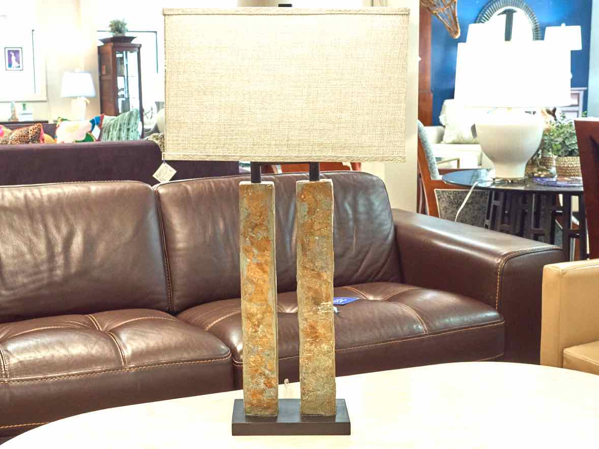 Pair of Stone Column Table Lamps