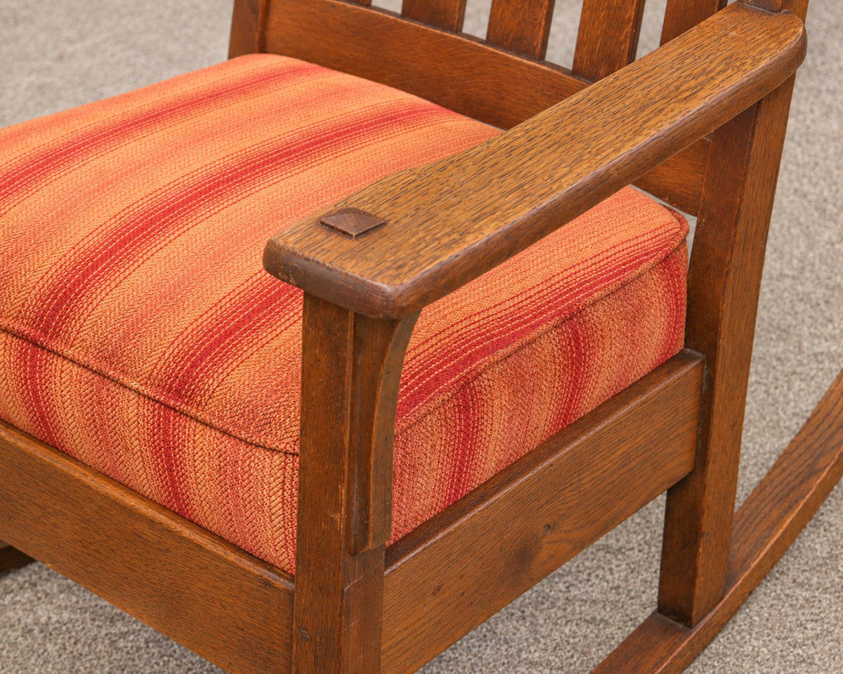 Craftsman Quarter Sawn Oak Rocking Chair with Leather Back