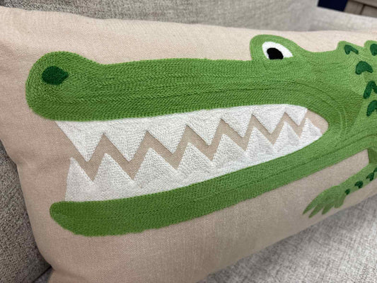 Rifle Paper Embroidered Alligator Accent Pillow