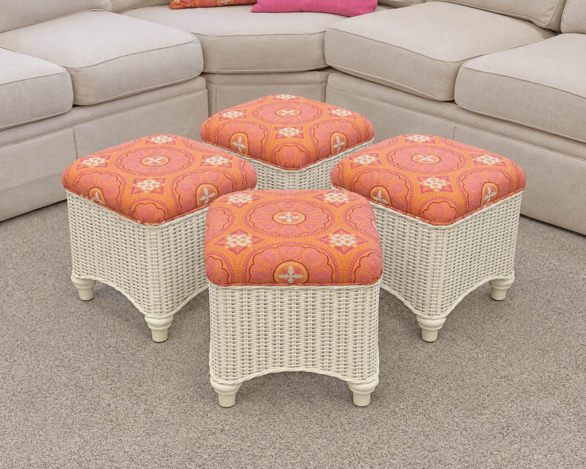 Capris Furniture Hassock Cocktail Table in White Wood & Wicker