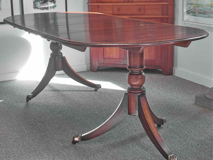 Benchmade Mahogany Double Pedestal Dining Table with Tulip Wood Border