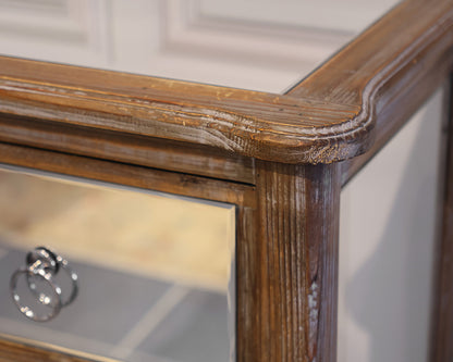 3-Drawer Mirrored Accent Chest with Distressed Finish