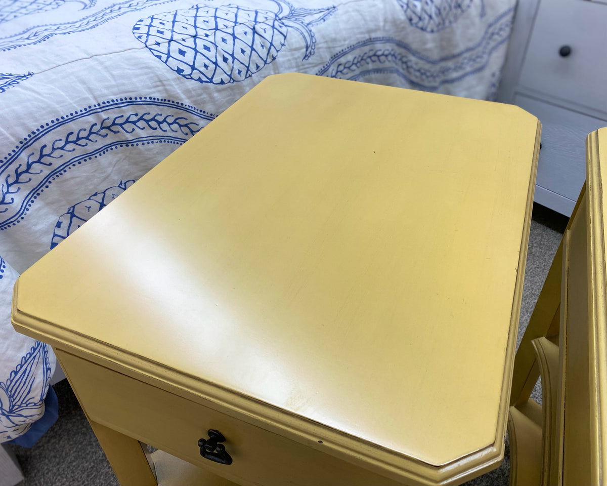 Pair of Drexel Mustard French Provincial Nightstands