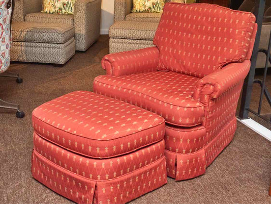 Jessica Charles Cinnabar Color  Upholstered Swivel Chair & Ottamon