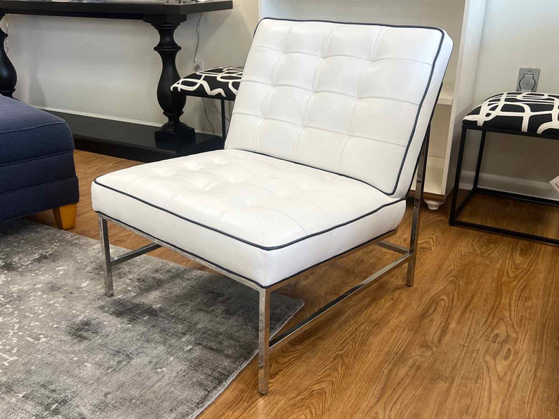 Mitchell Gold + Bob Williams 'Major' Chair in White Leather w/ Navy Trim