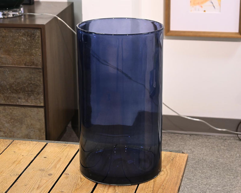Cylindrical Tall Blue Glass Vase