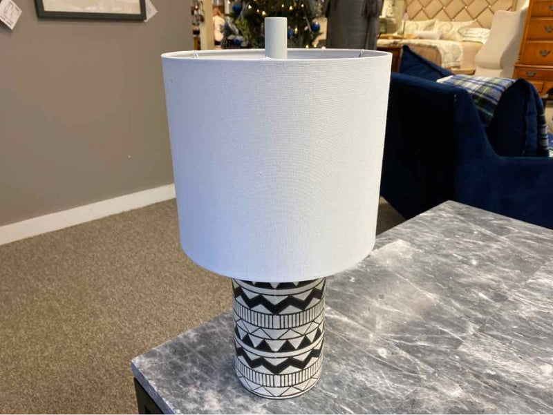 White & Black Ceramic Table Lamp with White Drum Shade