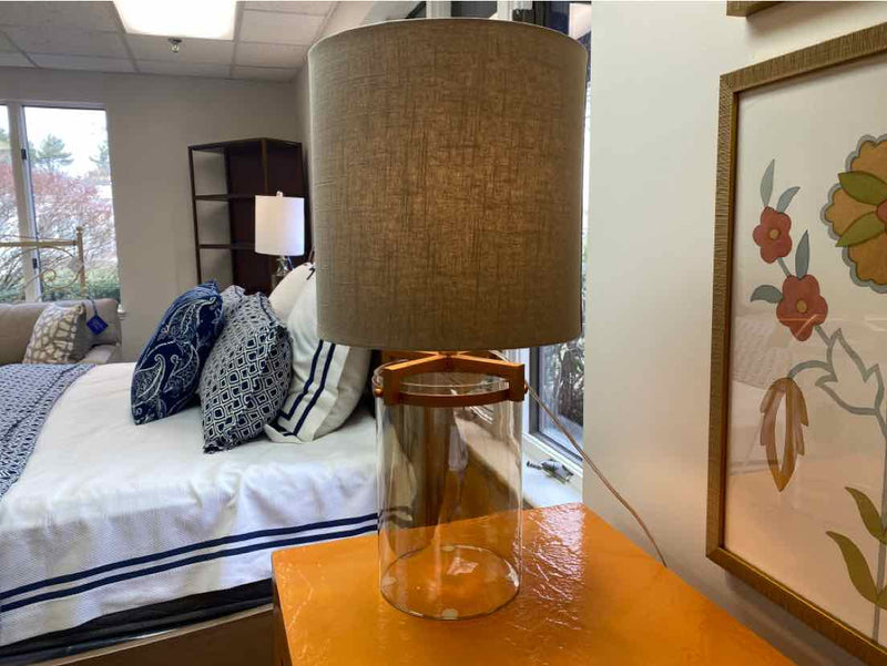 Goldstone Glass and Steel Table Lamp