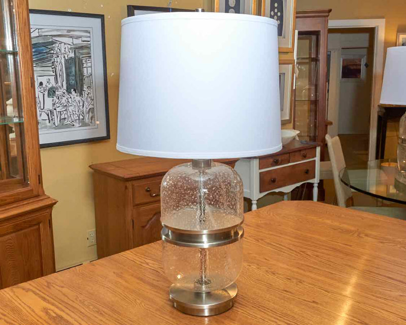 Double Seeded Glass Ash & Brushed Nickel Steel Band  Ash Table Lamp