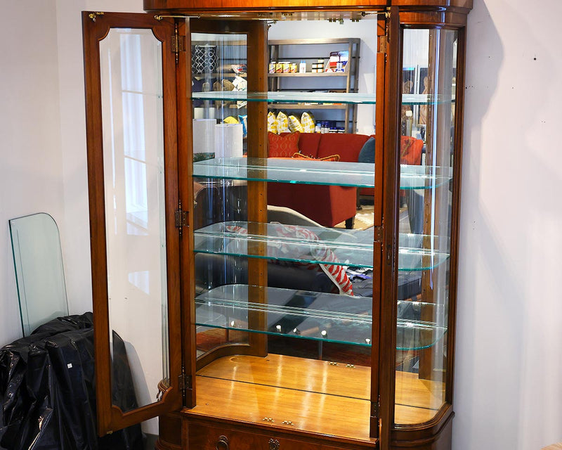Karges Louis XVI Style Walnut & Curved Glass Display Cabinet with Brass Details