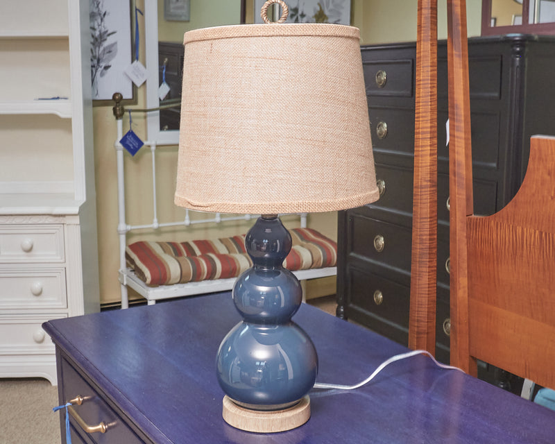 Blue Glass Stacked Orb With Burlap Shade Table Lamp
