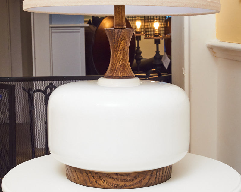 Transitional Wood & Ceramic In Chevelle Finish Drum Shade Table Lamp