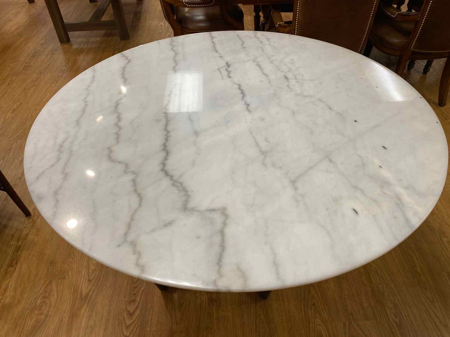 Mitchell Gold + Bob Williams Round Marble Top Dining Table with Pewter Base