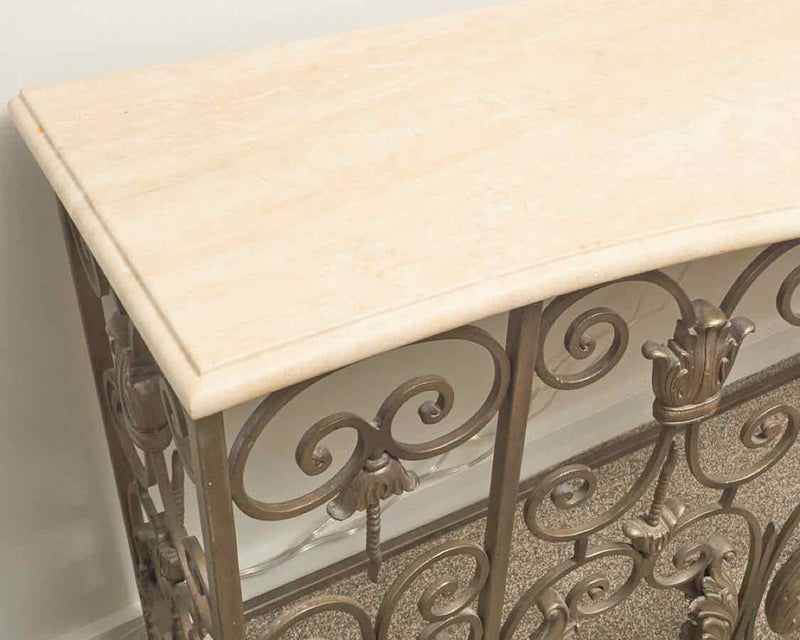 Serpentine Server Console with Cream Stone Top on Iron Base