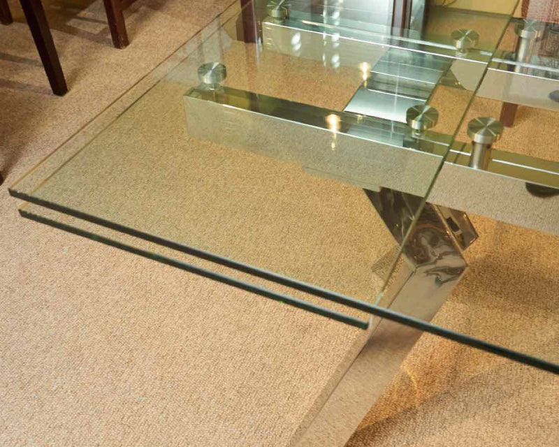 Contemporary Glass Dining Table with Self Storing Pull-Out Leaves