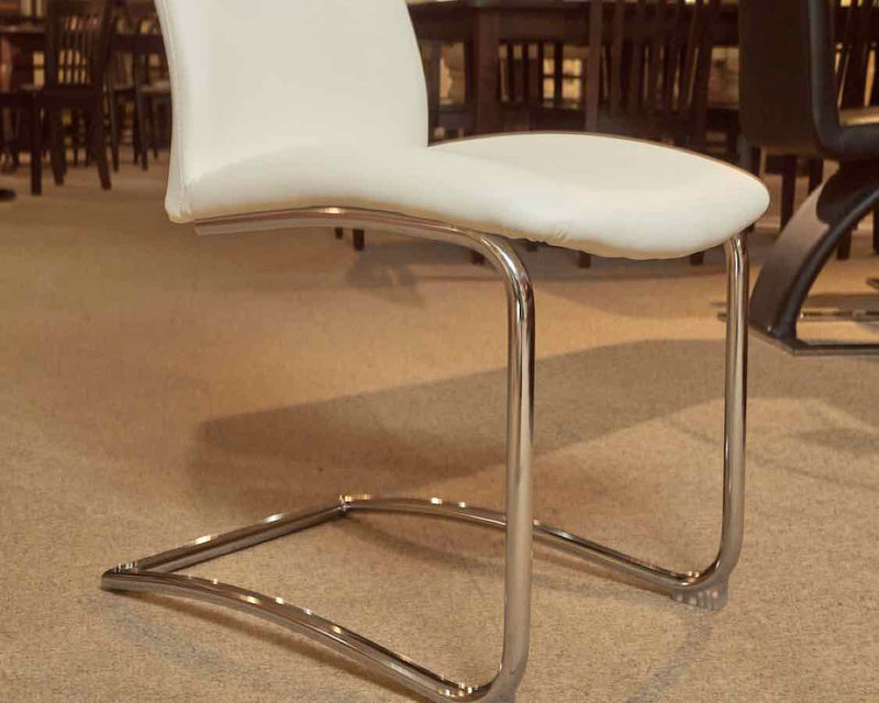 Set of 4 Faux White Leather Dining Chairs with Steel Legs