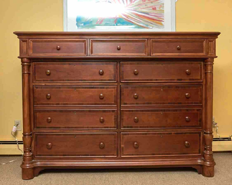 Huntington Furniture Cherry Finish Column Accents 9 Drawer  Dresser With Mirror