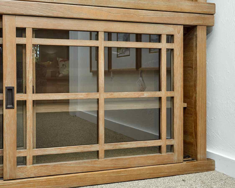 Arhaus Oak Display Cabinets with 2 Sliding Doors with 2 Adjustable Shelves
