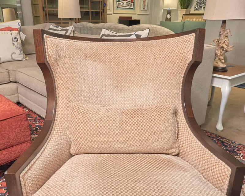 Taylor King  Contemporary Wing Back Chair with Check  Beige & Sand Upholstery