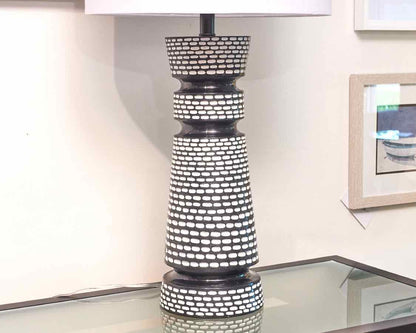 Urban Ebony Transitional Table Lamp With White Linen Shade