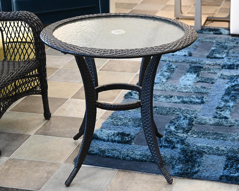 Black Resin Indoor/Outdoor Glass Top Table w/ 2 Arm Chairs