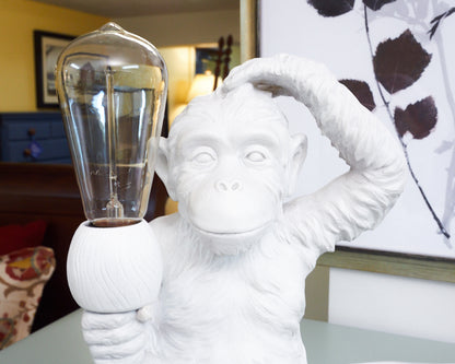 'Simia' White Resin Playful Monkey Table Lamp