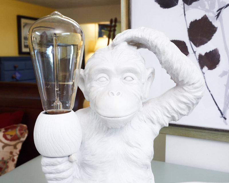 'Simia' White Resin Playful Monkey Table Lamp