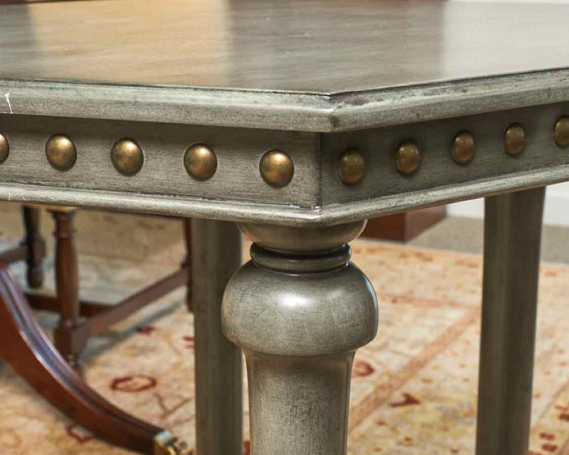 Hexagonal Accent Table in Grey Finish with Brass Trim