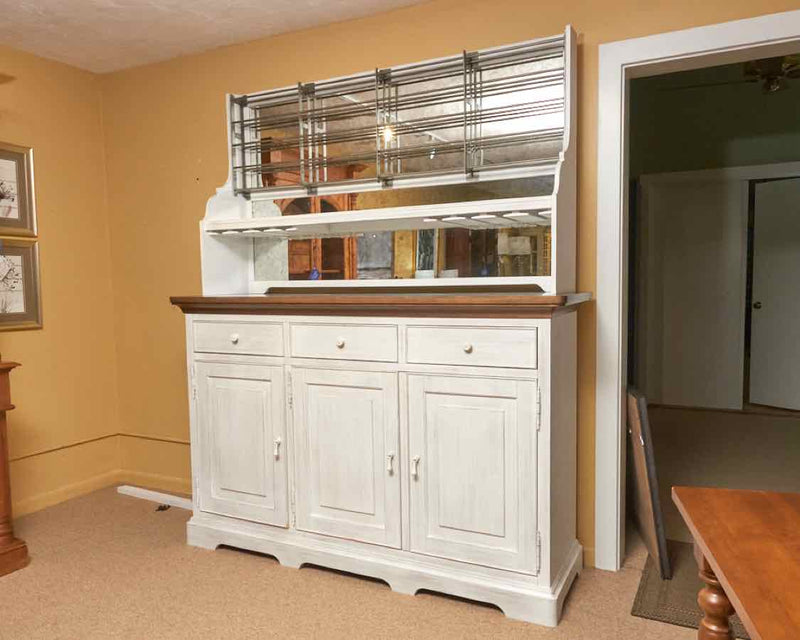 Universal  White Wash  3 Drawer 3 Door Marble Top With Hutch Top Bar Cabinet