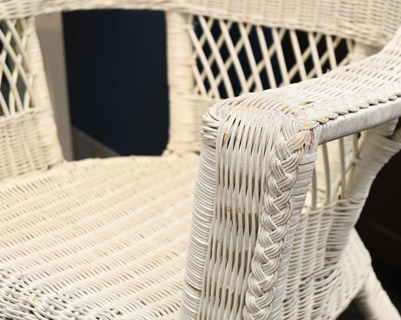 Ivory Wicker Arm Chair (As is)