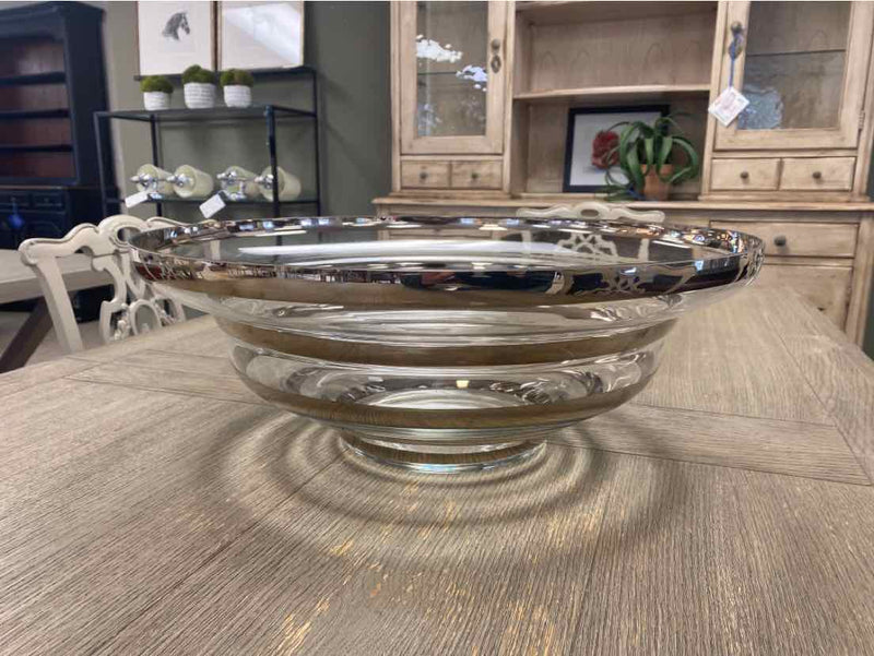 Global Views Decorative Glass Bowl with Silver Stripes