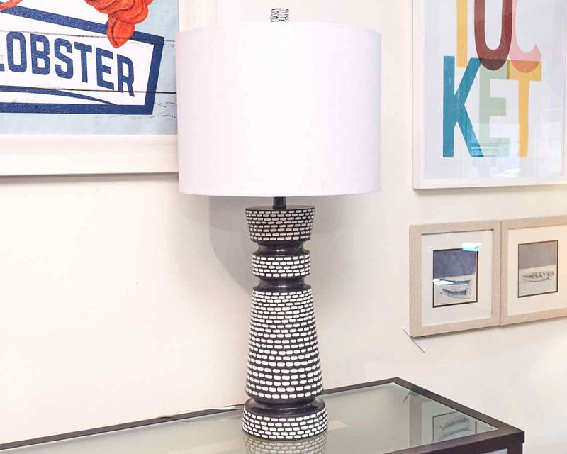 Urban Ebony Transitional Table Lamp With White Linen Shade