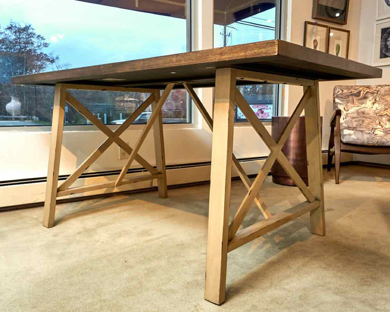 Veneer Top Desk with Beige Finish  Sawhorse Base