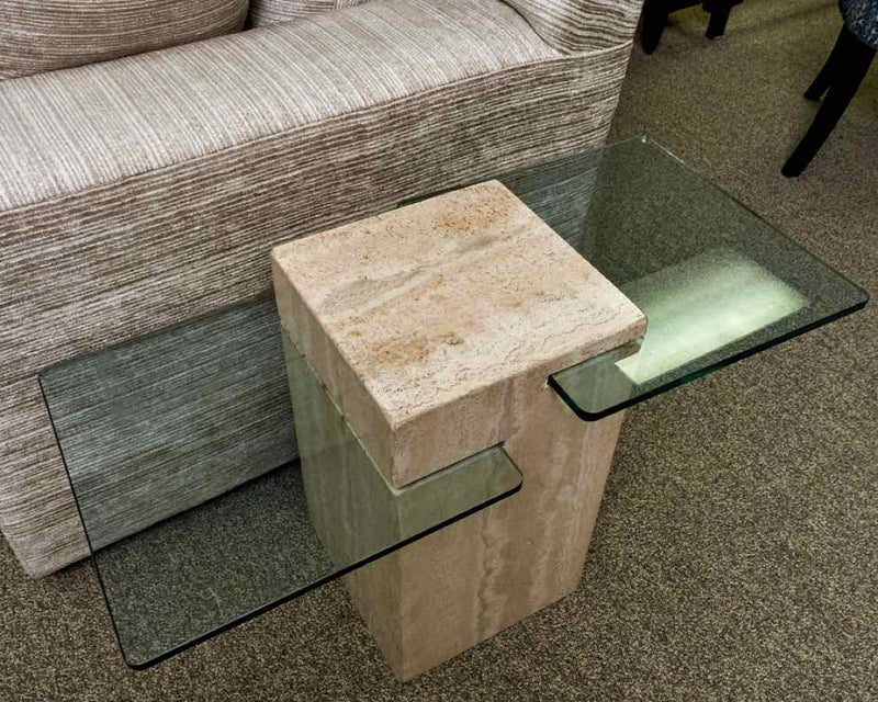 Contemporary Marble & Glass Side Table