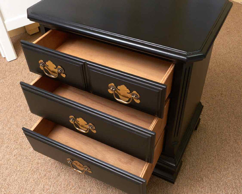 Black finish 3 drawer Nightstand with Brass Handles