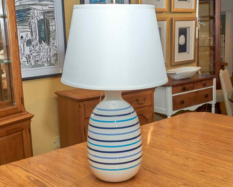 Livia Multi Striped In Blue& White Gloss Includes White Shade Table Lamp