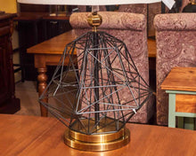 Stain Black Steel Table Lamp With Gold Accents & Linen Drum Shade