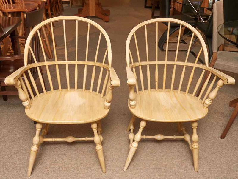 Pair Of Cream Antiqued Finish Windsor Dining Chairs