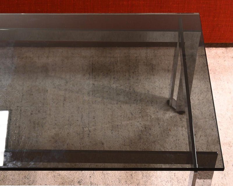 Milo Baughman Tinted Black Glass Cocktail Table with Chrome Base