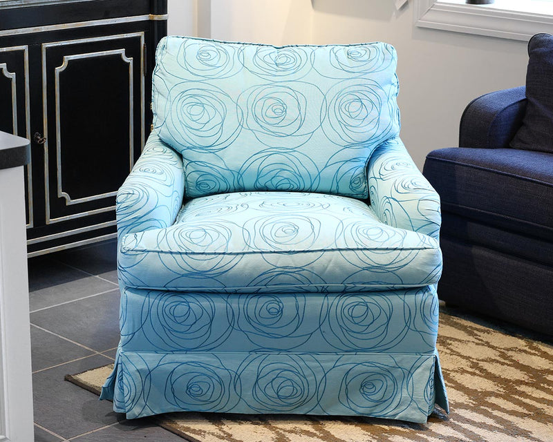Upholstered Club Chair with Soft Blue Contemporary Fabric