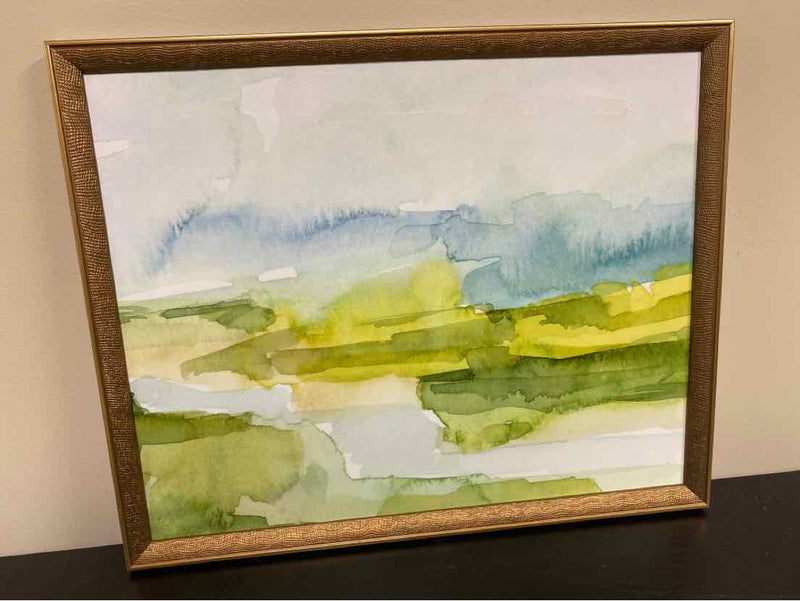"Watery Lowlands I" Abstract Giclee in Gold Frame