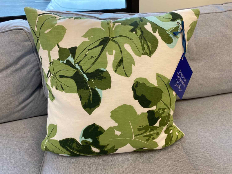 Green Leaf on White Accent Pillow