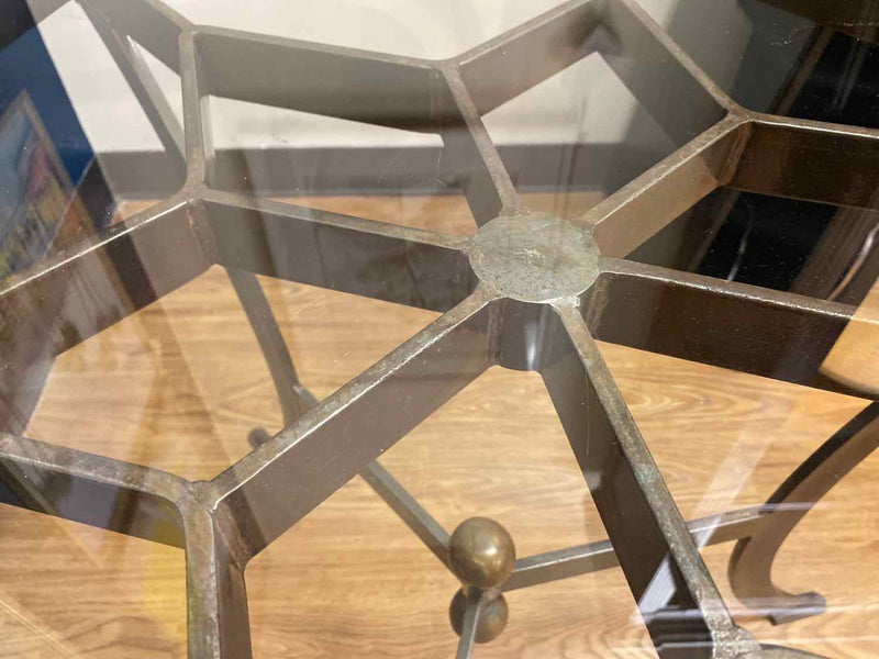 Iron Hexagram Foyer Table with Round Glass Top