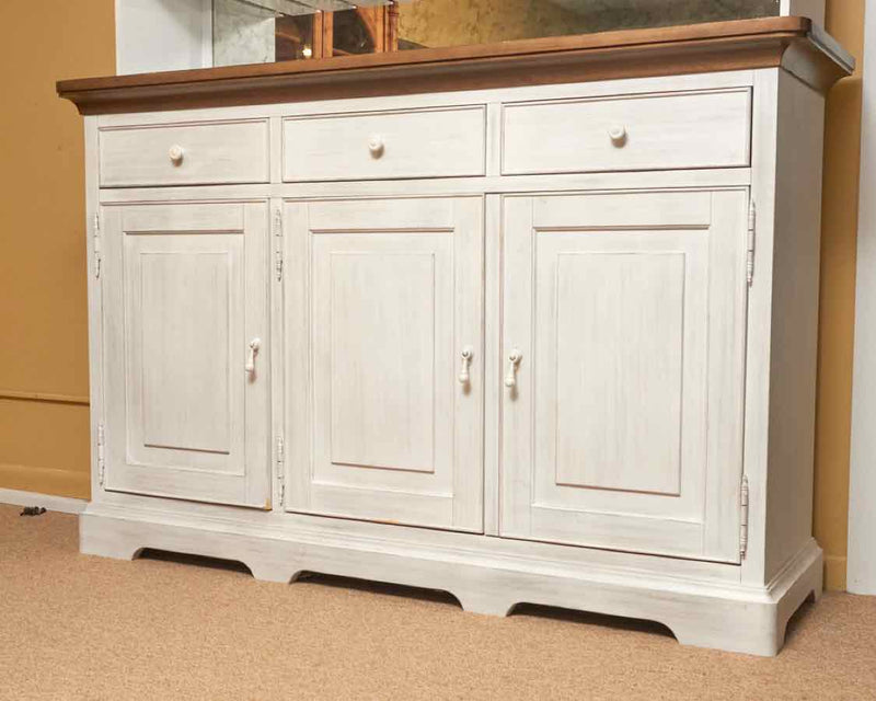 Universal  White Wash  3 Drawer 3 Door Marble Top With Hutch Top Bar Cabinet