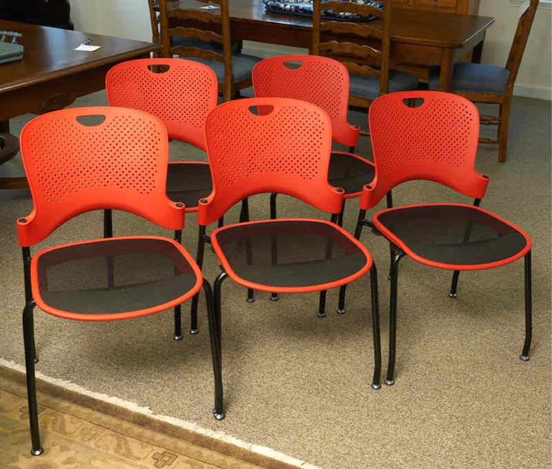 Set of 5 Herman Miller Caper Stacking Chairs in Red