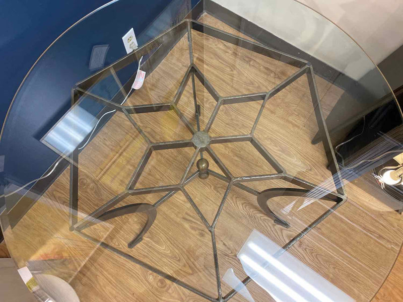 Iron Hexagram Foyer Table with Round Glass Top